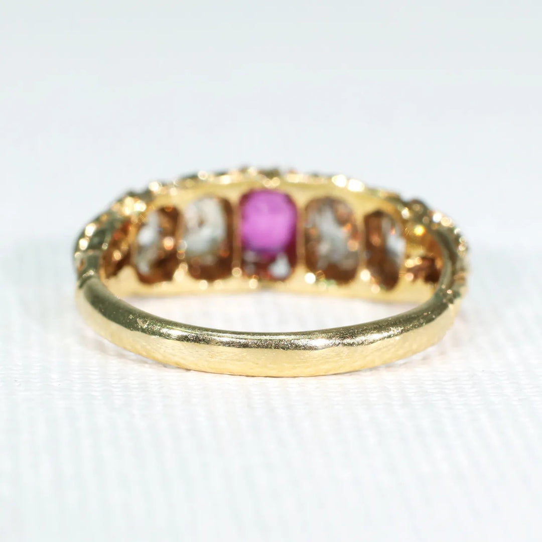 Antique Victorian Pink Sapphire Diamond Ring 5 Stone