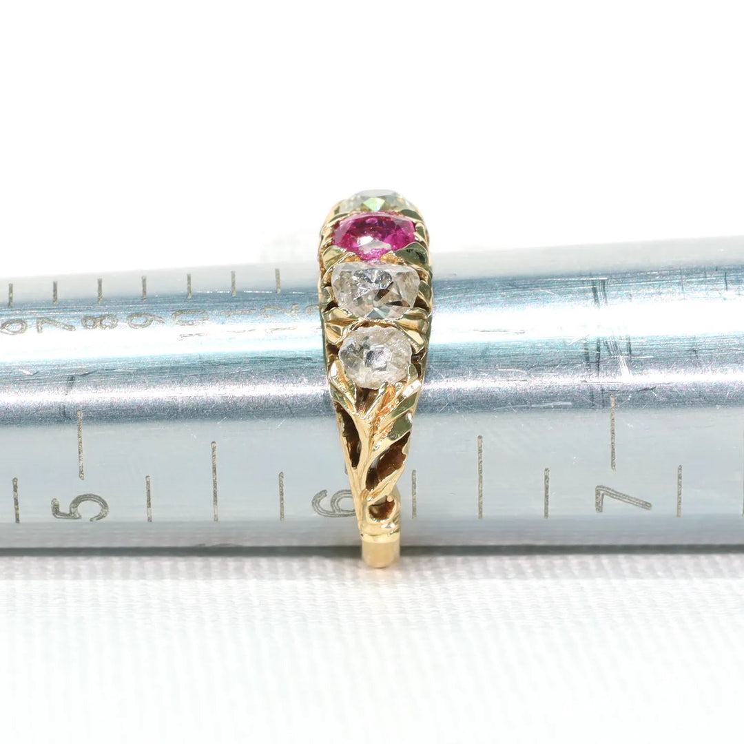 Antique Victorian Pink Sapphire Diamond Ring 5 Stone