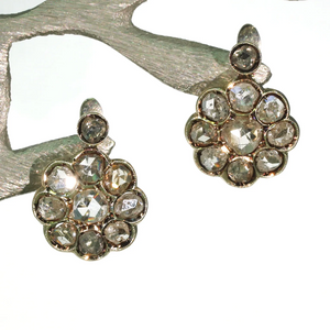 Antique Victorian Rose Cut Diamond Cluster Earrings