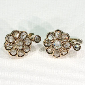 Antique Victorian Rose Cut Diamond Cluster Earrings