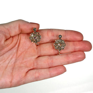 Antique Victorian Rose Cut Diamond Cluster Earrings