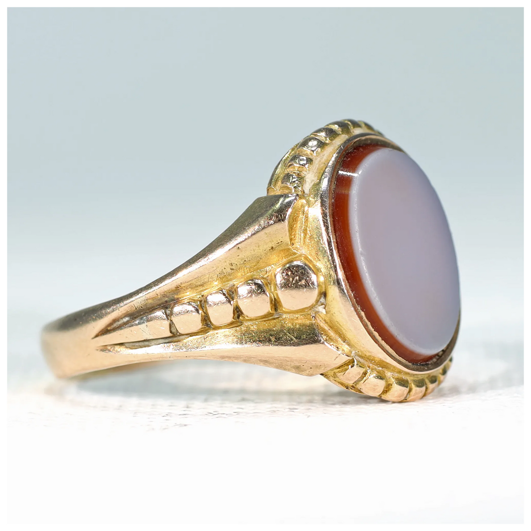 Antique Victorian Sardonyx Gold Signet Ring '1874'