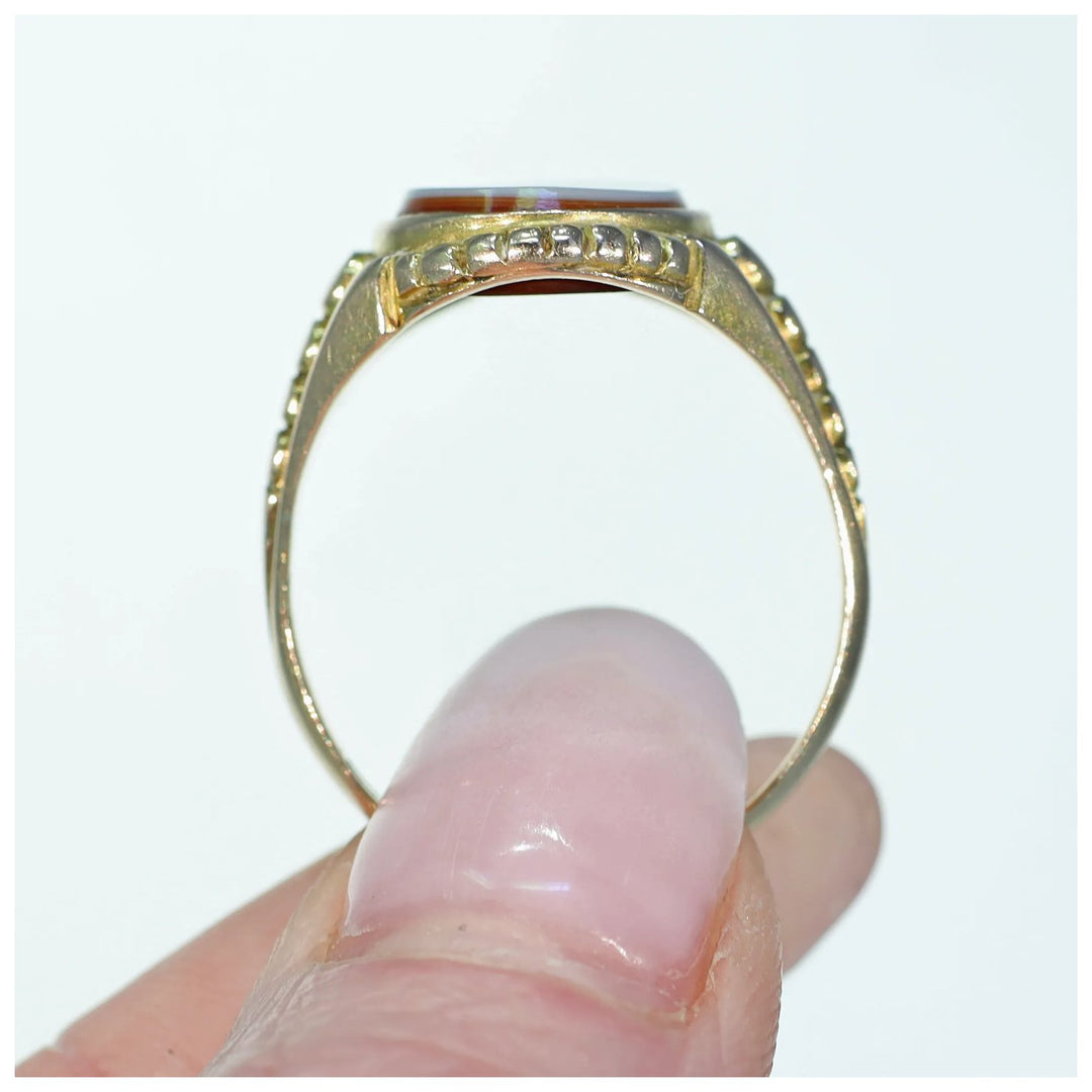 Antique Victorian Sardonyx Gold Signet Ring '1874'
