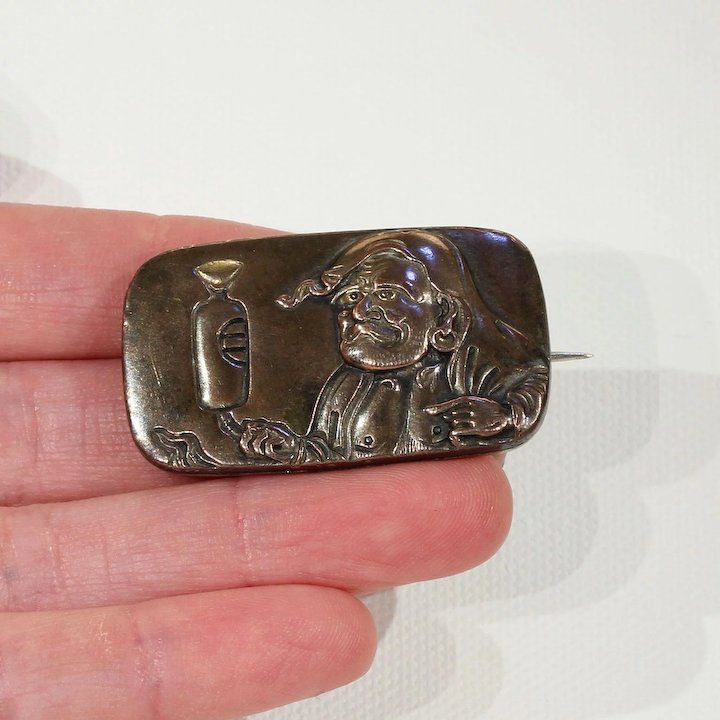 Antique Victorian Shakudo Brooch Pin in Box