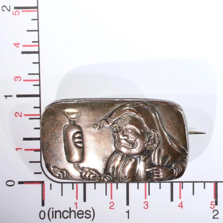 Antique Victorian Shakudo Brooch Pin in Box