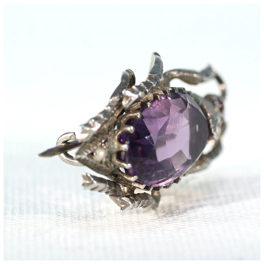 Antique Victorian Silver Amethyst Pearl Bug Brooch Pin