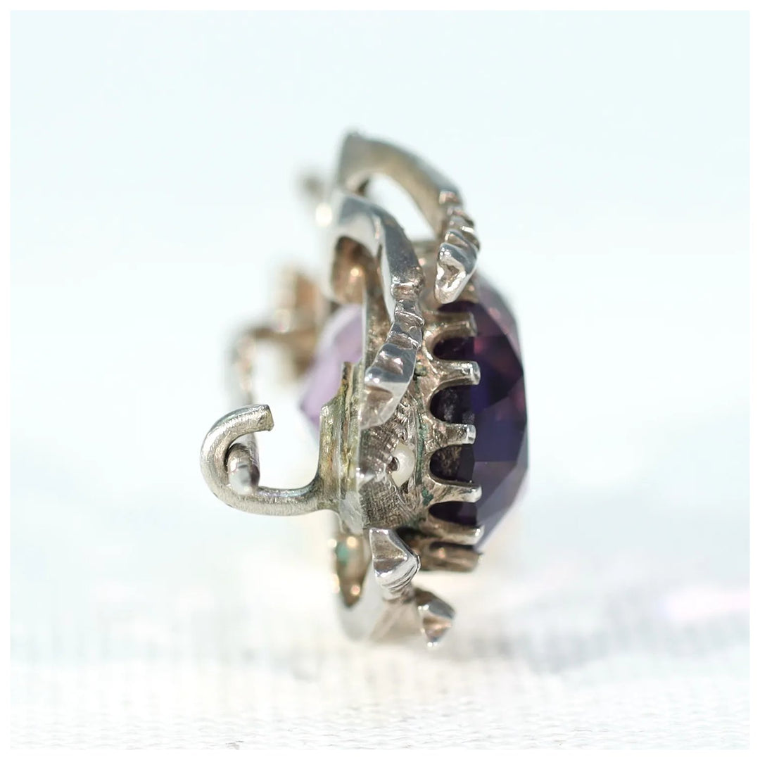 Antique Victorian Silver Amethyst Pearl Bug Brooch Pin