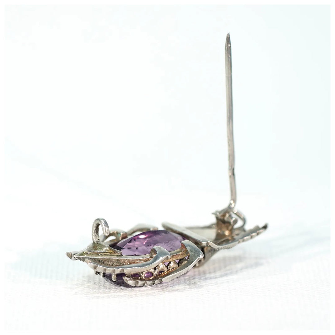 Antique Victorian Silver Amethyst Pearl Bug Brooch Pin