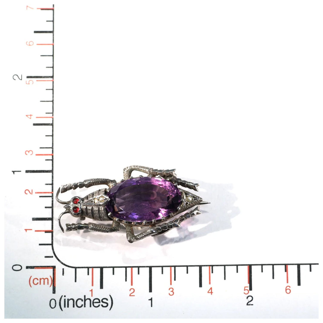 Antique Victorian Silver Amethyst Pearl Bug Brooch Pin