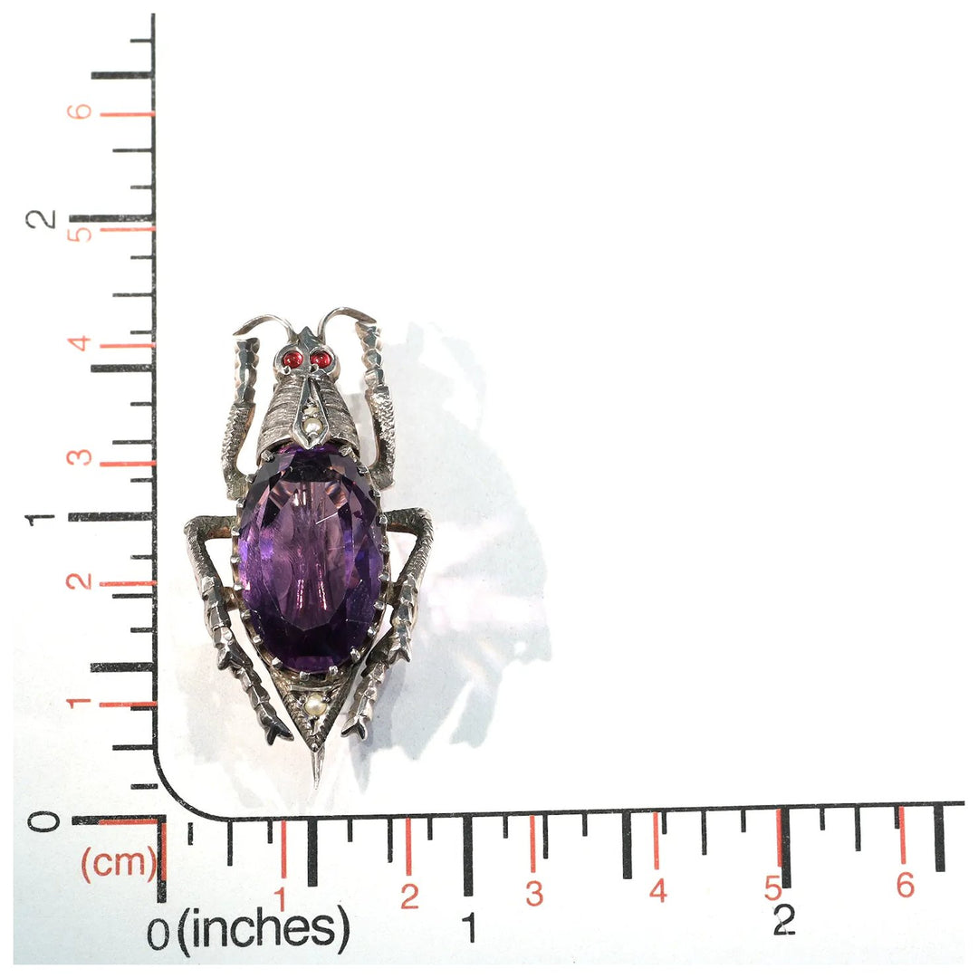 Antique Victorian Silver Amethyst Pearl Bug Brooch Pin