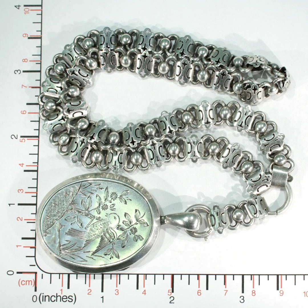 Antique Victorian Silver Collar and Locket Necklace