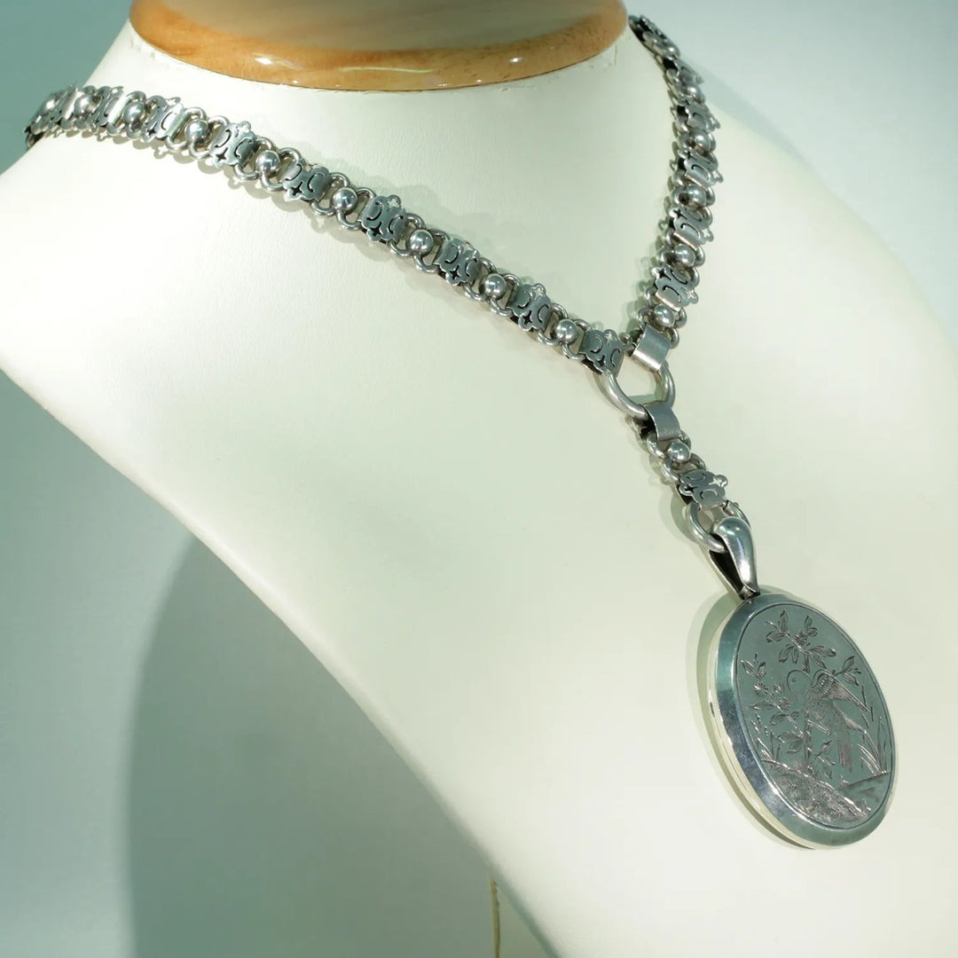 Antique Victorian Silver Collar and Locket Necklace