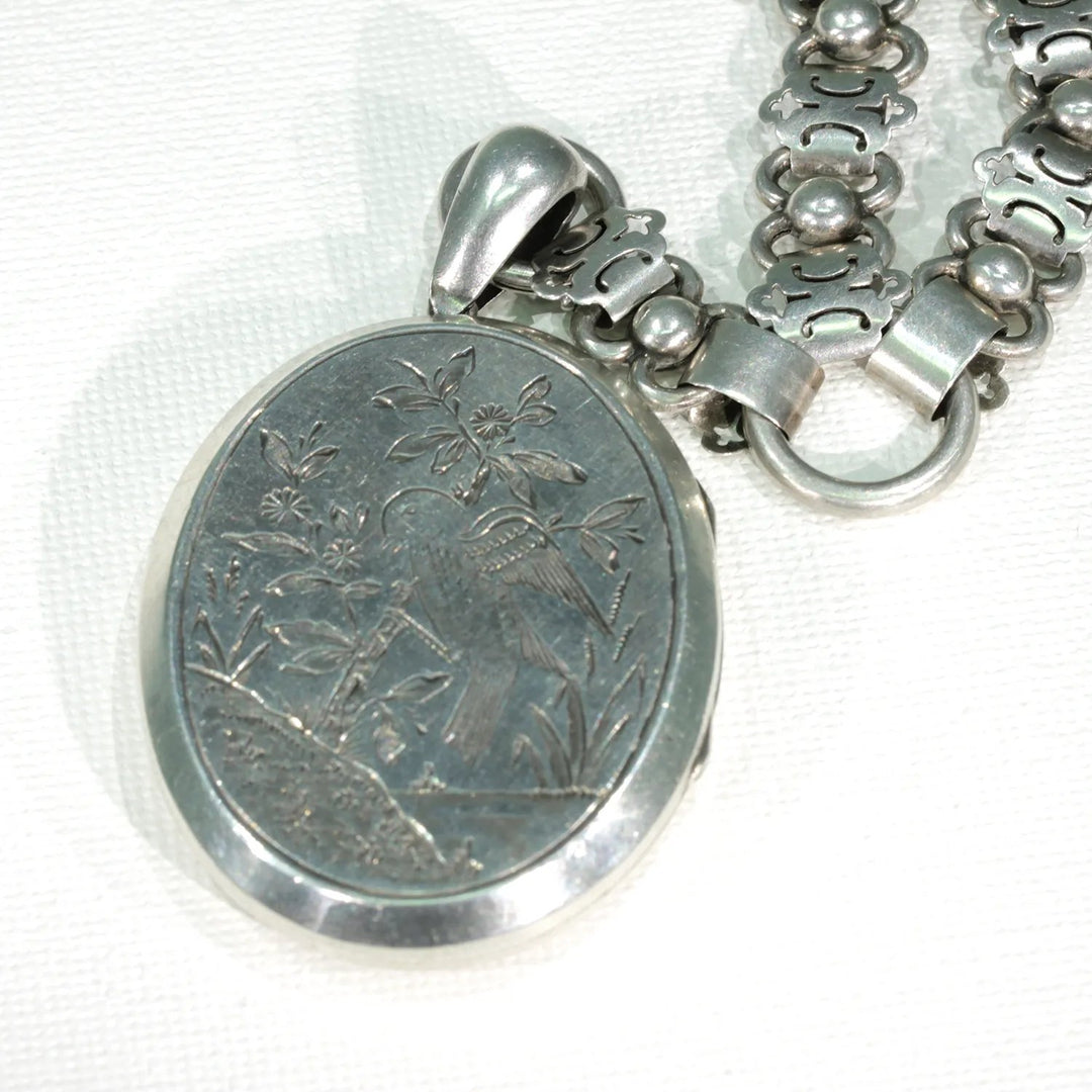 Antique Victorian Silver Collar and Locket Necklace