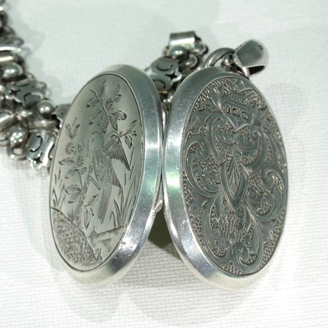 Antique Victorian Silver Collar and Locket Necklace