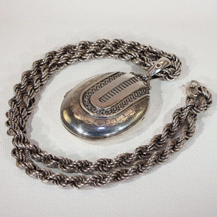 Antique Victorian Silver Collar and Locket Set, Birmingham 1876