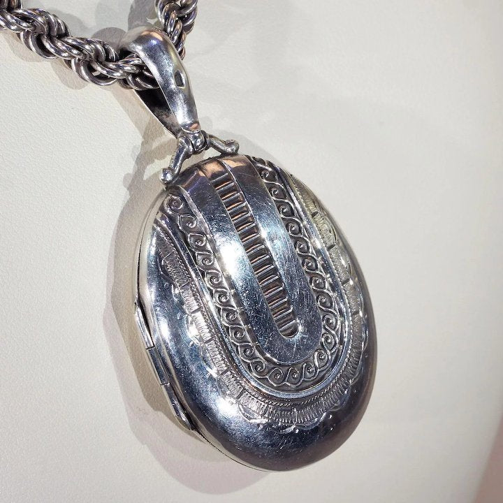 Antique Victorian Silver Collar and Locket Set, Birmingham 1876