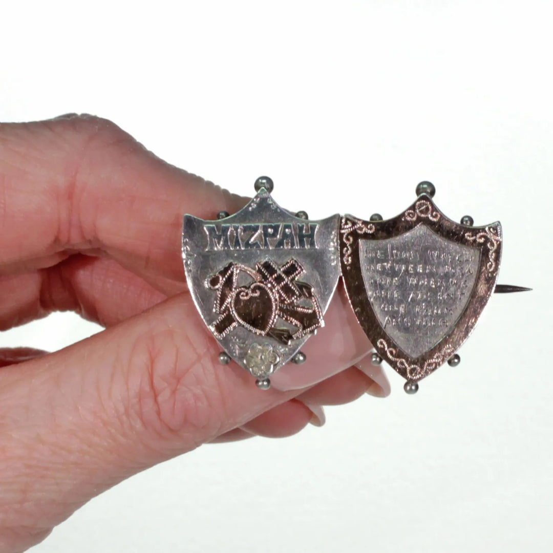 Antique Victorian Sweetheart Brooch Pin Mizpah Silver Gold