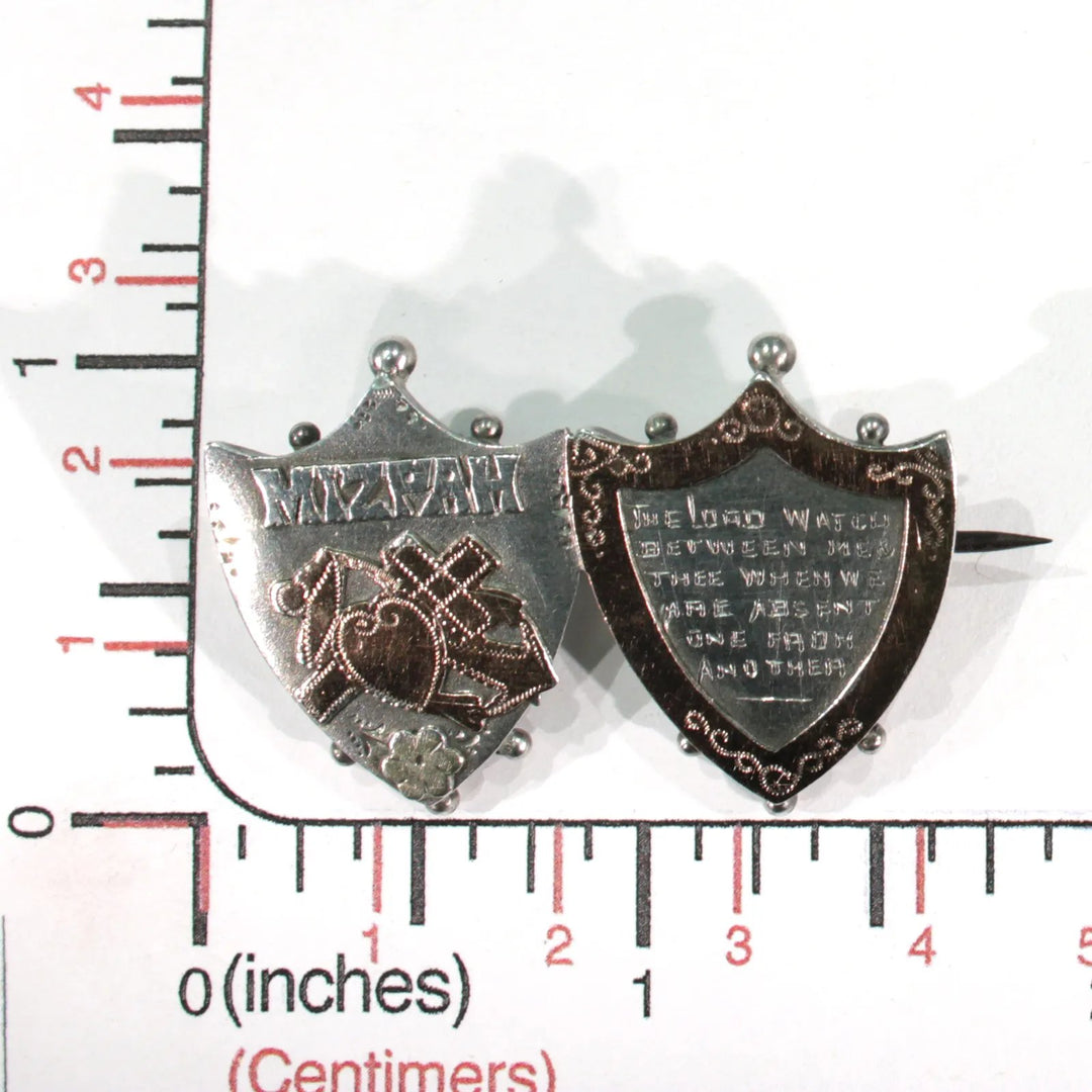 Antique Victorian Sweetheart Brooch Pin Mizpah Silver Gold