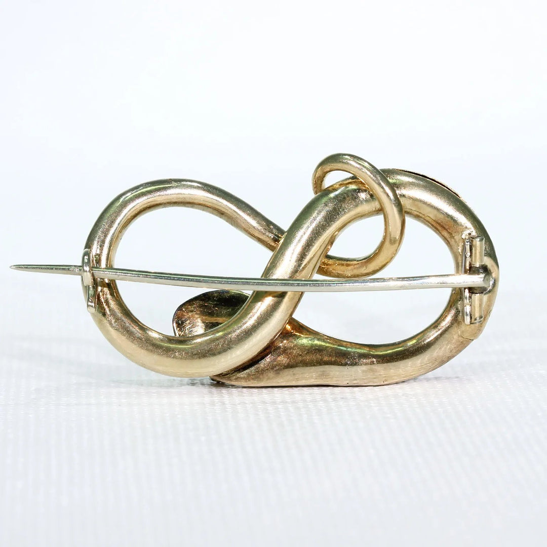 Antique Victorian Turquoise Garnet Gold Snake Brooch Pin