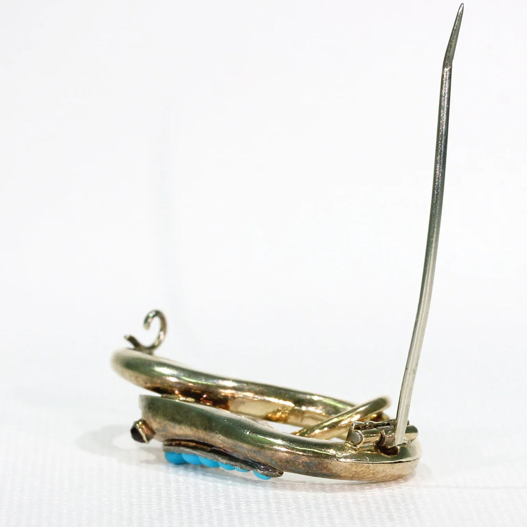 Antique Victorian Turquoise Garnet Gold Snake Brooch Pin
