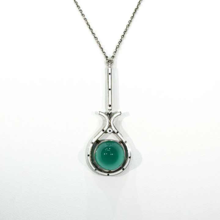 Wonderful Art and Crafts Era Chalcedony Enamel Necklace