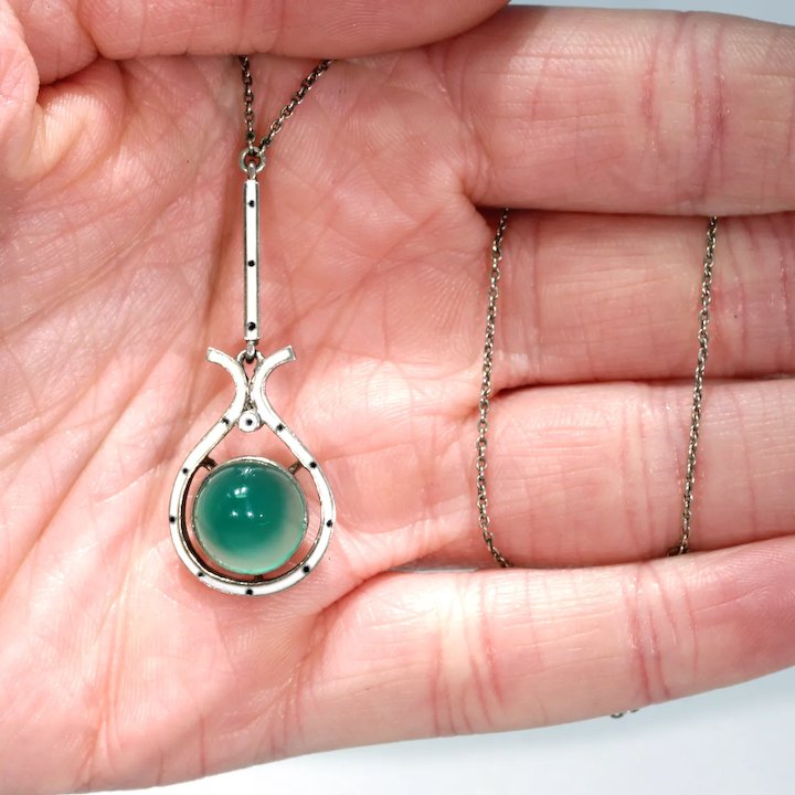 Wonderful Art and Crafts Era Chalcedony Enamel Necklace
