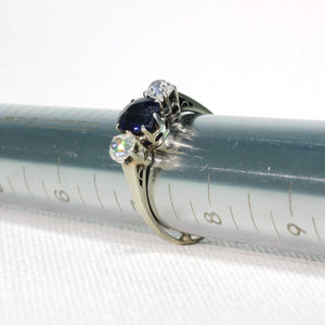 Art Deco Blue Sapphire Diamond 3 Stone Ring