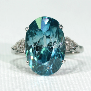 Art Deco Blue Zircon Diamond Ring Platinum