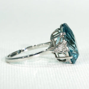 Art Deco Blue Zircon Diamond Ring Platinum