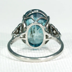 Art Deco Blue Zircon Diamond Ring Platinum