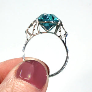 Art Deco Blue Zircon Diamond Ring Platinum