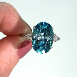 Art Deco Blue Zircon Diamond Ring Platinum