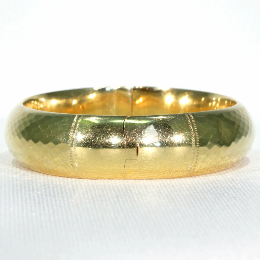 Art Deco French Faceted 18k Gold Bangle Bracelet