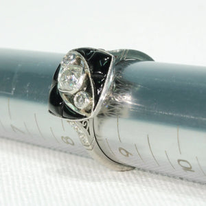 Art Deco Onyx Diamond Ring Platinum 1920s
