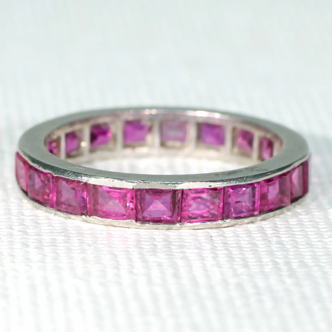 Art Deco Platinum Ruby Eternity Band Sz 6