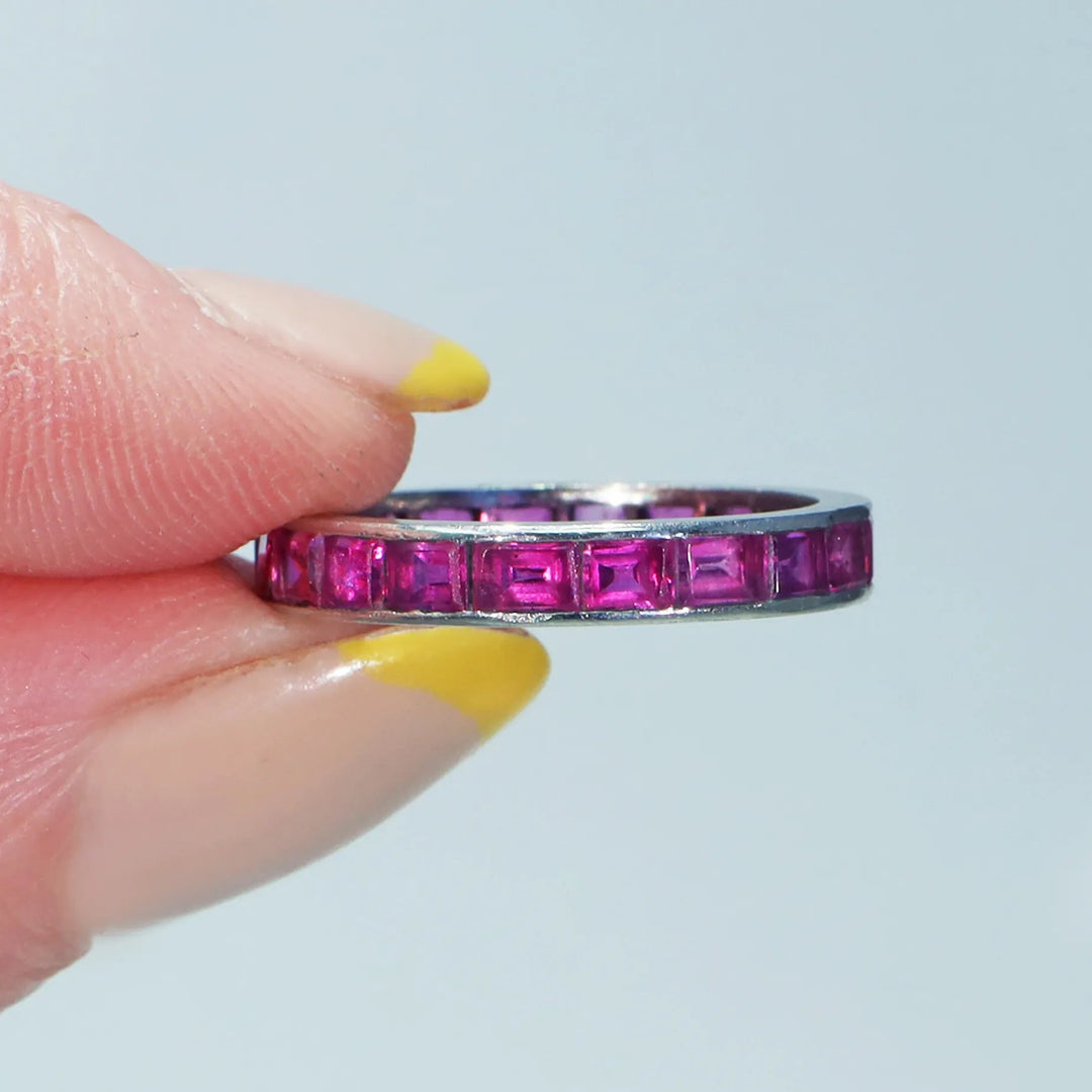 Art Deco Platinum Ruby Eternity Band Sz 6