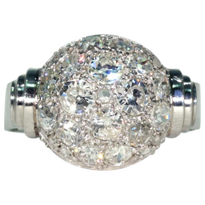 Art Deco Retro Diamond Dome Ring Cocktail Ring Platinum