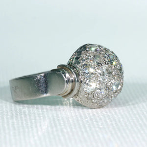 Art Deco Retro Diamond Dome Ring Cocktail Ring Platinum