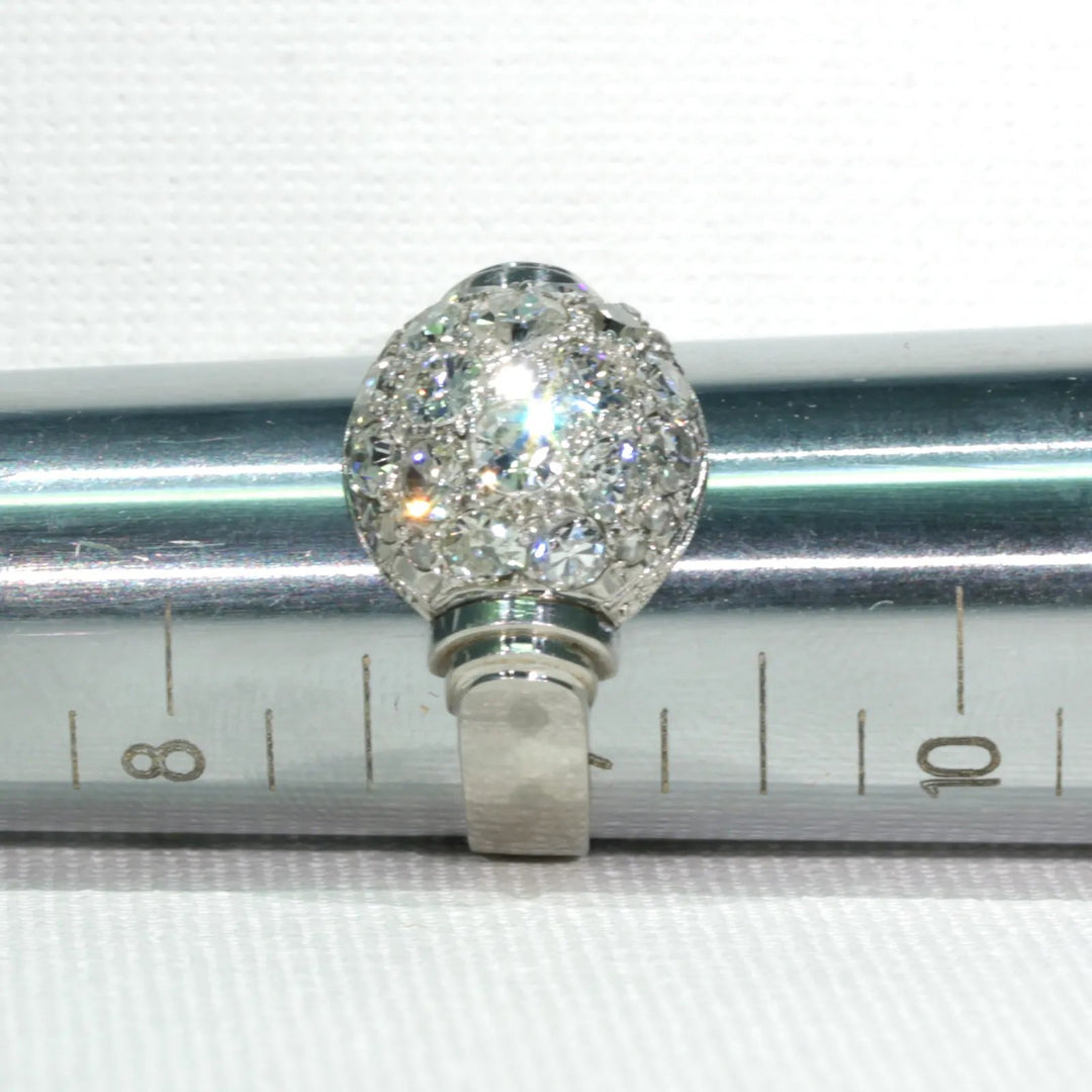 Art Deco Retro Diamond Dome Ring Cocktail Ring Platinum