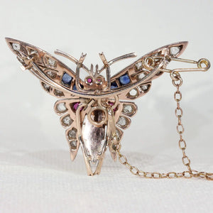 Art Deco Ruby Diamond Sapphire Pearl Brooch Pin Butterfly