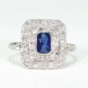 Art Deco Sapphire Diamond Target Ring Platinum