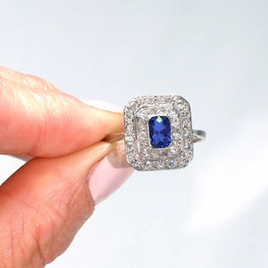 Art Deco Sapphire Diamond Target Ring Platinum