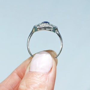 Art Deco Sapphire Diamond Target Ring Platinum