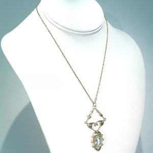 Art Nouveau 5ct Aquamarine Pearl Necklace Gold MB and Co