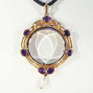 Art Nouveau Amethyst Pearl Frame Locket Gold