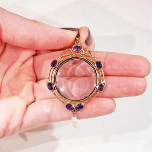 Art Nouveau Amethyst Pearl Frame Locket Gold