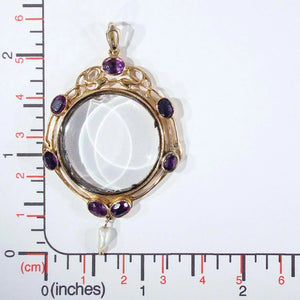 Art Nouveau Amethyst Pearl Frame Locket Gold