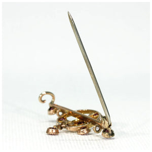 Art Nouveau Garnet Pearl Gold Bar Brooch