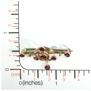 Art Nouveau Garnet Pearl Gold Bar Brooch