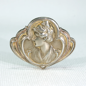 Art Nouveau Jugendstil Silver Brooch Pin Woman in Profile
